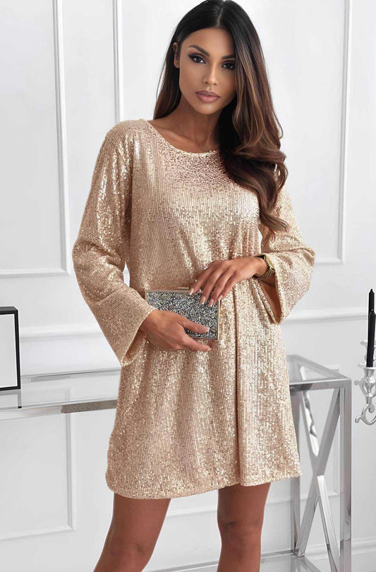 Meliora Sequin Bow-Back Long Sleeve Dress