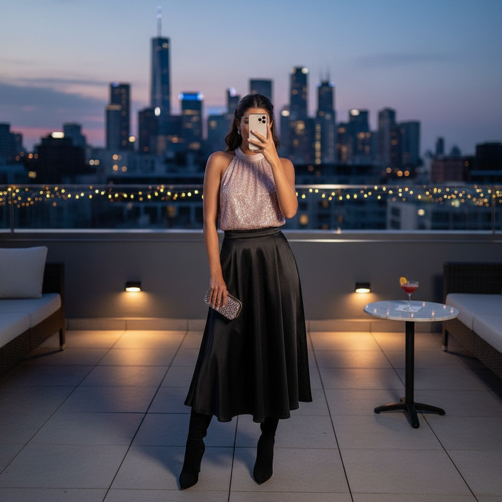 Lifestyle photo of Saphira Sequin Tie Back Halter Top - variation 2