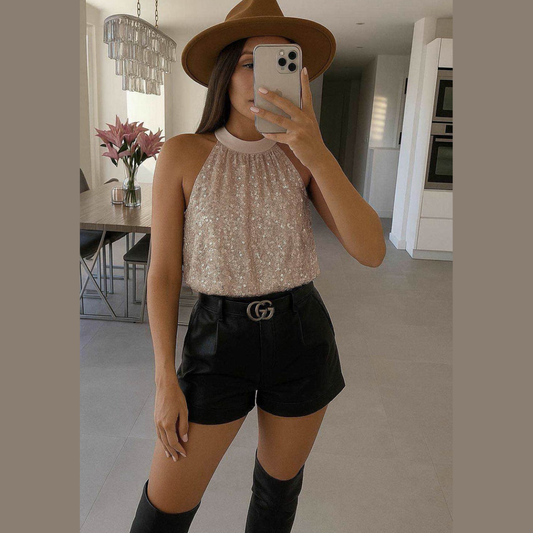 Saphira Sequin Tie Back Halter Top