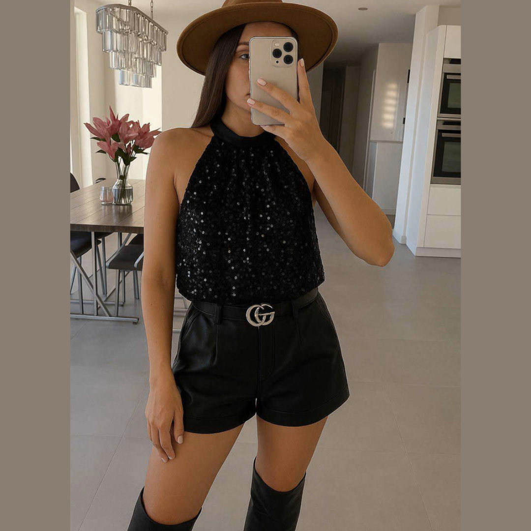 Saphira Sequin Tie Back Halter Top